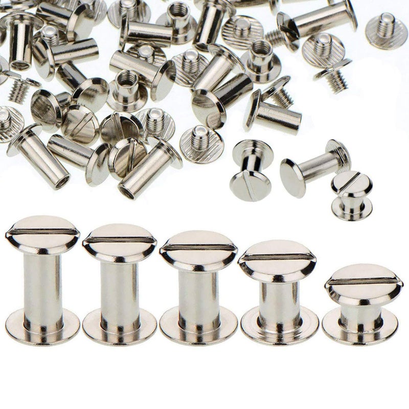 Teng Lang 100 Sets Chicago Screws Binding Screw Leather Screw Nail Rivet Button Solid Belt Tack,for DIY Leather Decoration Bookbinding - Silver M5x1/4, 3/8, 1/2, 9/16,11/16 Inches - Image 1